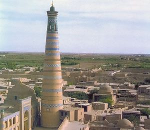 Uzbekistan Khiva Minaret and madrassah of Islam-Khodja Minaret and madrassah of Islam-Khodja Uzbekistan - Khiva - Uzbekistan
