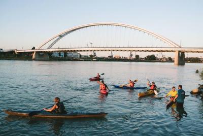 Kayaking on Danube close to the city center Kayaking on Danube close to the city center