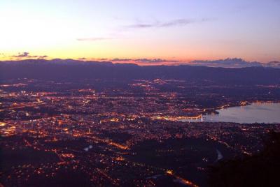 Panoramic sunset over Geneva and Lake Geneva