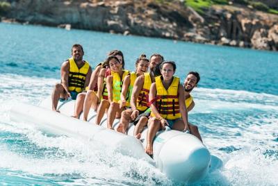 Banana Water Tubing in Super Paradise Beach Bay Mykonos Banana Water Tubing in Super Paradise Beach Bay Mykonos