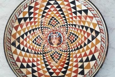 Painting depicting God Dionysus crowned with ivy up on his sacred animal Painting depicting God Dionysus crowned with ivy up on his sacred animal