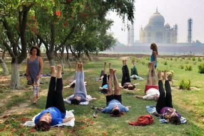 Yoga Class In The Shadow of Tajmahal Yoga Class In The Shadow of Tajmahal
