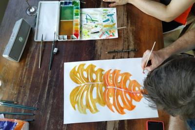 Create your own tropical painting in relaxed environment with rice fields view Create your own tropical painting in relaxed environment with rice fields view