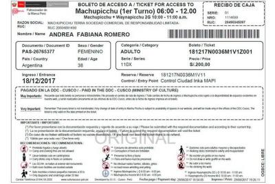 Official Machupicchu Ticket  Official Machupicchu Ticket